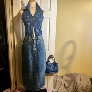Jordache 90s Women’s Vintage Denim Button Slit Blue Boho‎ Midi Skirt 10